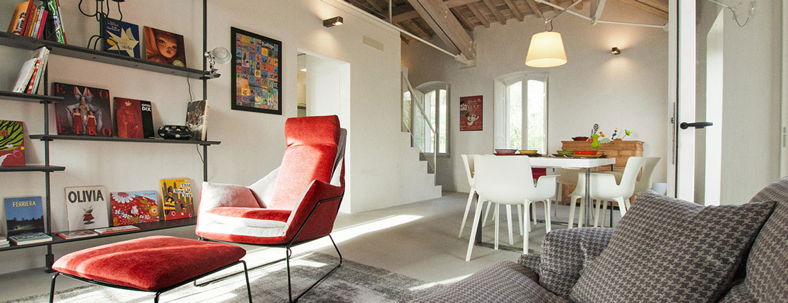 The spacious living room of Assisi al Quattro holiday home in historic centre of Assisi, Umbria, Italy